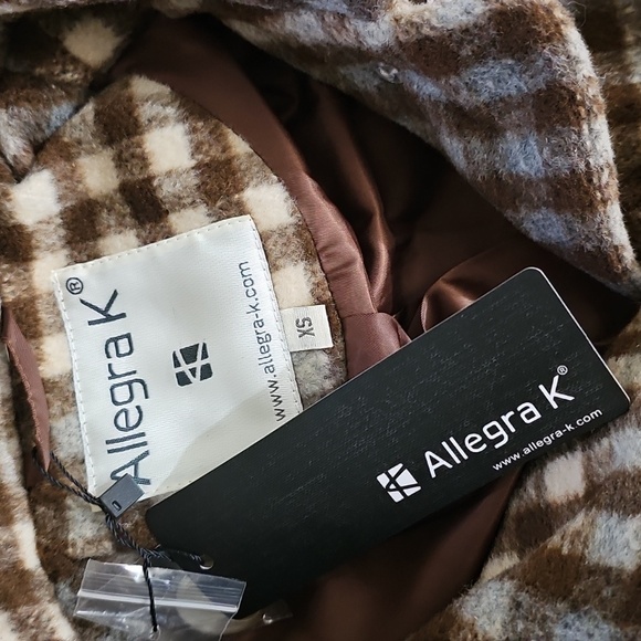 Allegra K Women's Casual Plaid Turn Down Collar Mid Length Woolen Overcoat Coffe - Picture 8 of 9